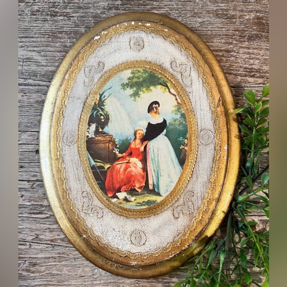 🇮🇹 Vintage Florentino Handmade Oval Frame Wall Decor